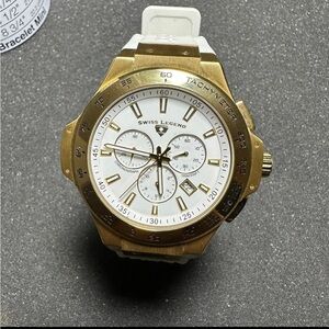 Swiss Legend Maverick Chronograph Diver Watch Gold Bezel White Dial/band Working